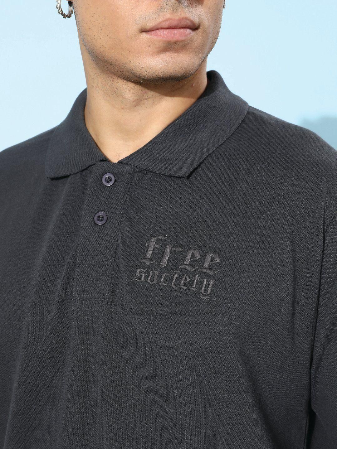Free Society Men's Cotton Graphic Print Oversized Polo T-Shirt